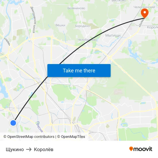 Щукино to Королёв map