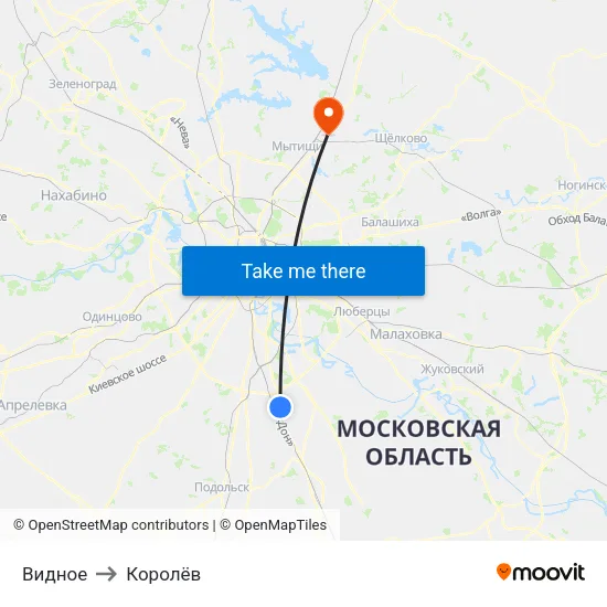 Видное to Королёв map