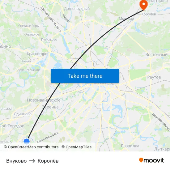 Внуково to Королёв map