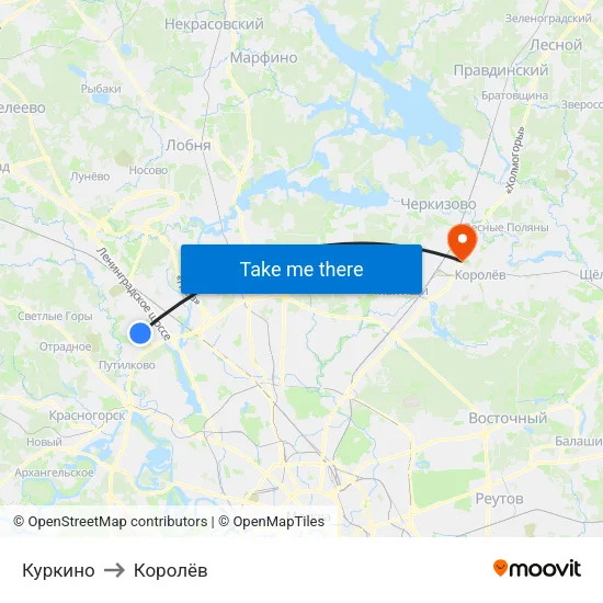 Куркино to Королёв map