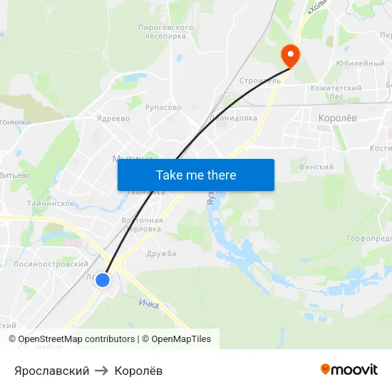 Ярославский to Королёв map