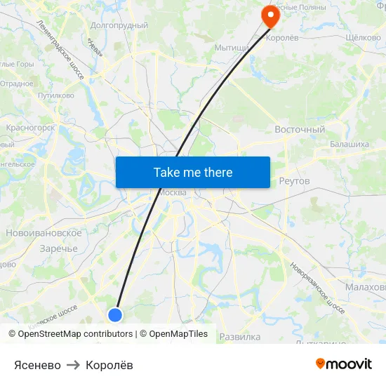 Ясенево to Королёв map