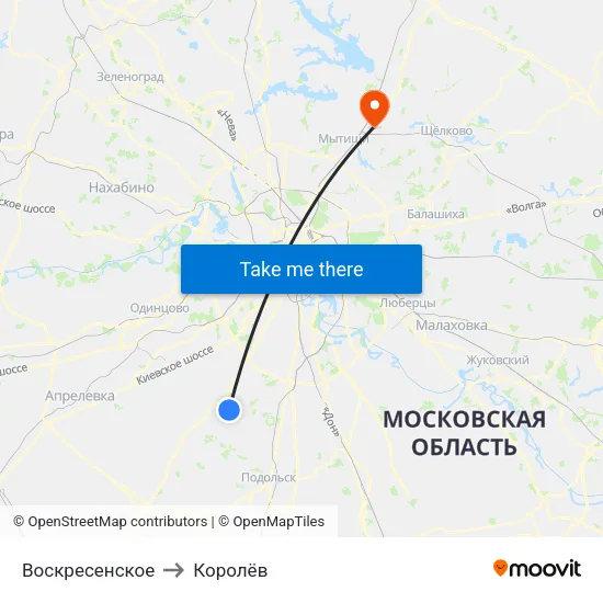 Воскресенское to Королёв map