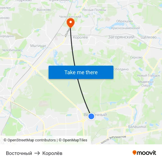 Восточный to Королёв map