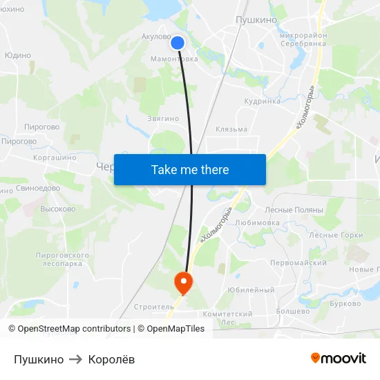 Пушкино to Королёв map