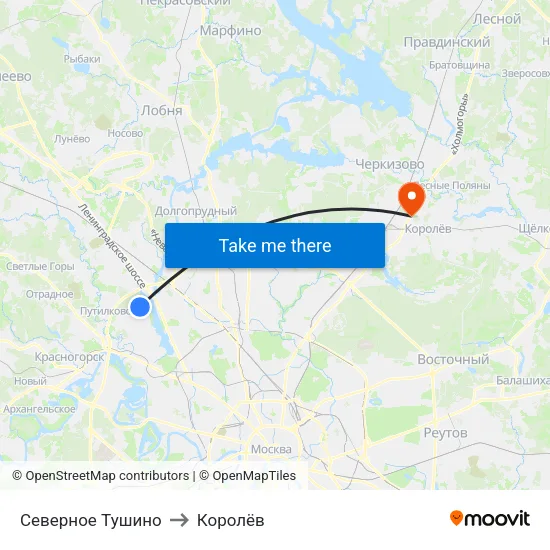 Северное Тушино to Королёв map