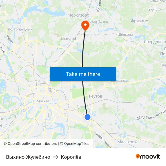 Выхино-Жулебино to Королёв map