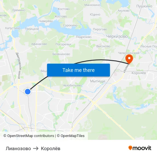 Лианозово to Королёв map