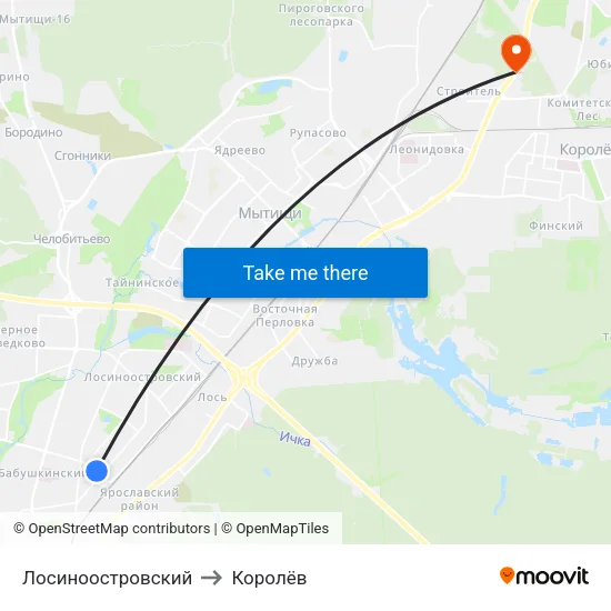 Лосиноостровский to Королёв map
