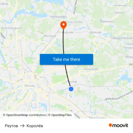 Реутов to Королёв map