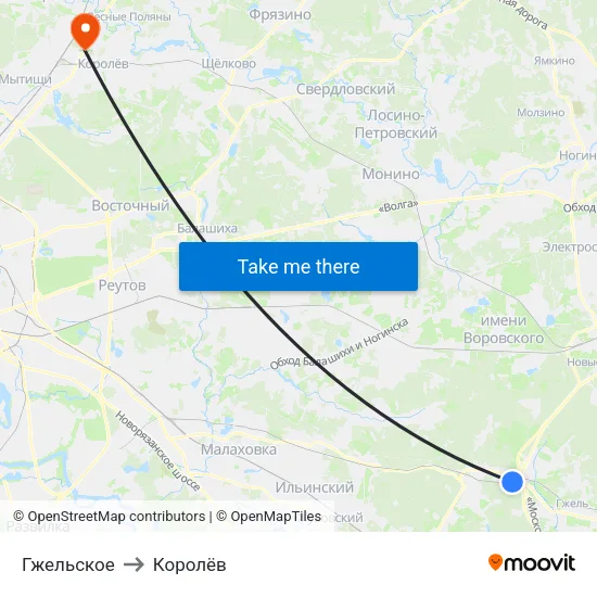 Гжельское to Королёв map