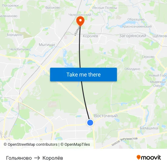 Гольяново to Королёв map