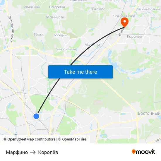 Марфино to Королёв map