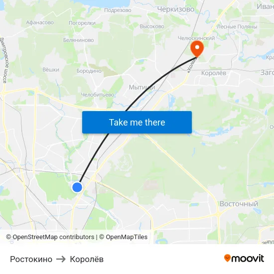 Ростокино to Королёв map