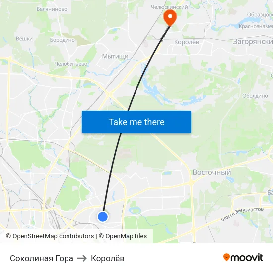 Соколиная Гора to Королёв map