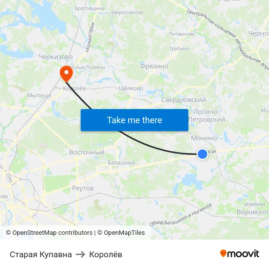 Старая Купавна to Королёв map