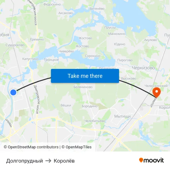 Долгопрудный to Королёв map