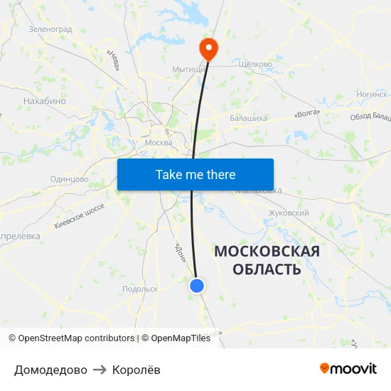 Домодедово to Королёв map