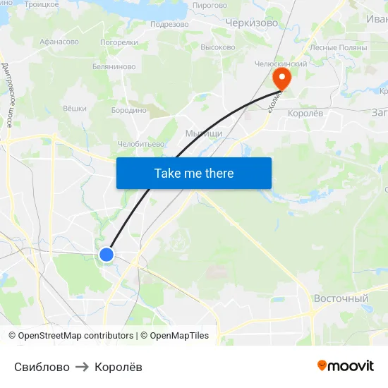 Свиблово to Королёв map
