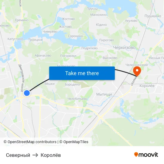 Северный to Королёв map
