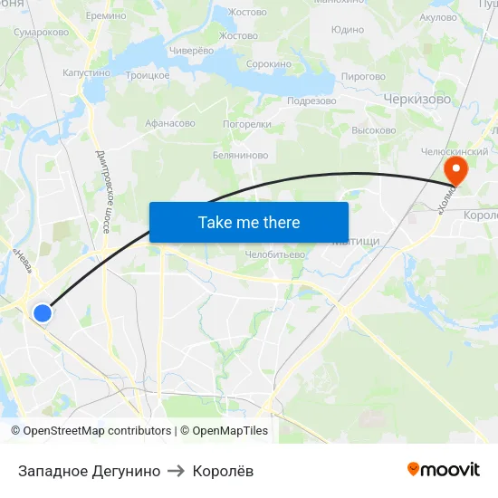 Западное Дегунино to Королёв map