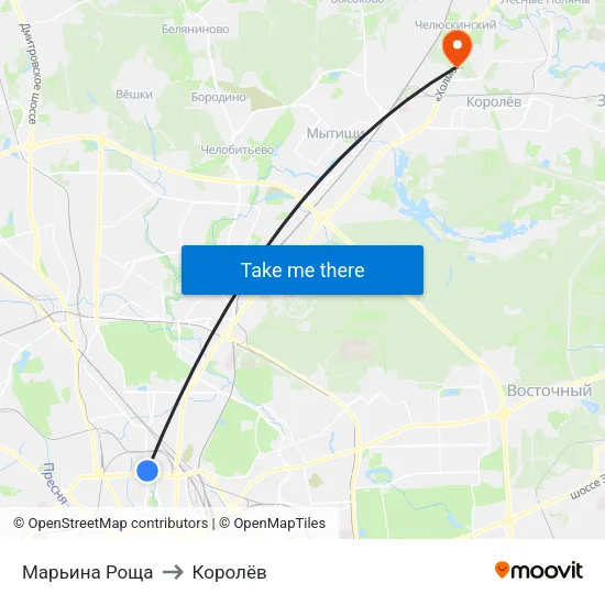 Марьина Роща to Королёв map