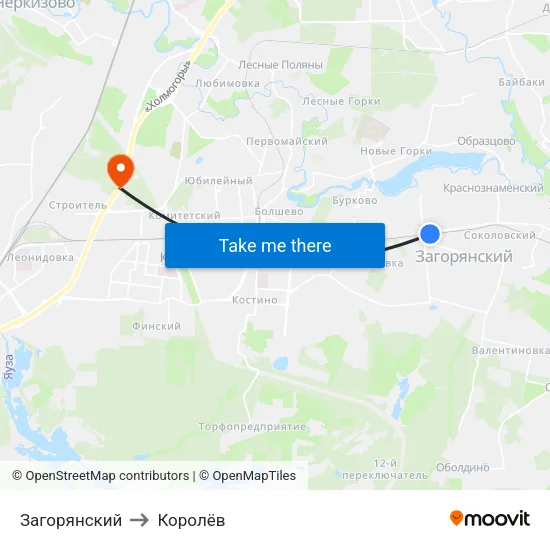 Загорянский to Королёв map