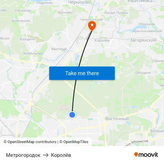 Метрогородок to Королёв map