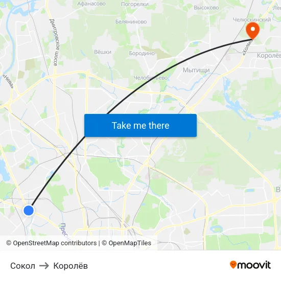 Сокол to Королёв map