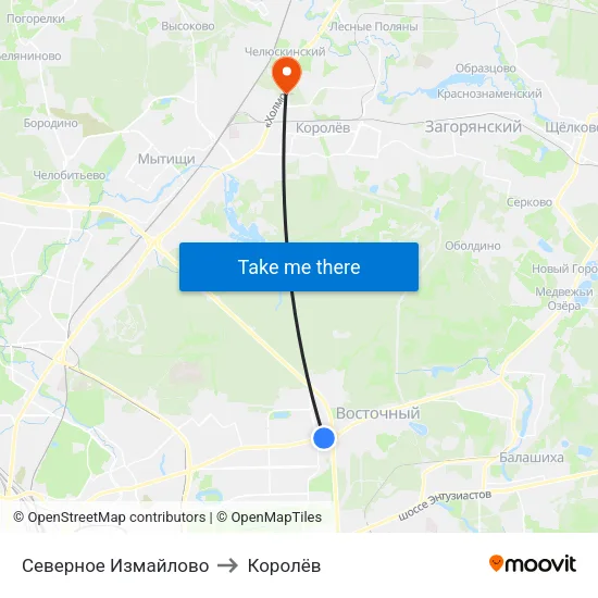 Северное Измайлово to Королёв map