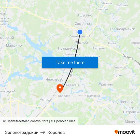 Зеленоградский to Королёв map