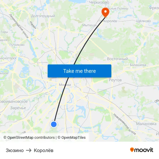 Зюзино to Королёв map