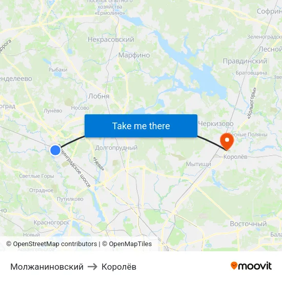 Молжаниновский to Королёв map