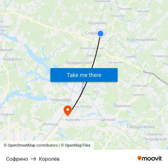 Софрино to Королёв map