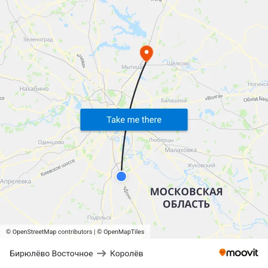 Бирюлёво Восточное to Королёв map
