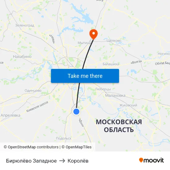Бирюлёво Западное to Королёв map
