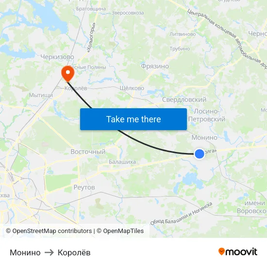 Монино to Королёв map
