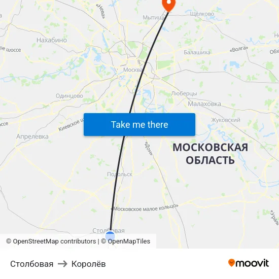 Столбовая to Королёв map