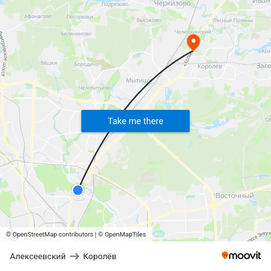 Алексеевский to Королёв map