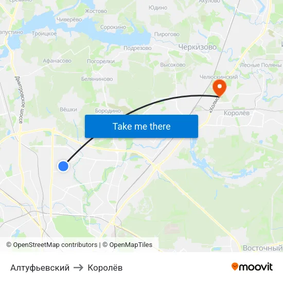 Алтуфьевский to Королёв map