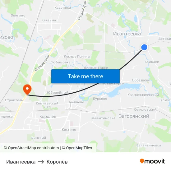 Ивантеевка to Королёв map
