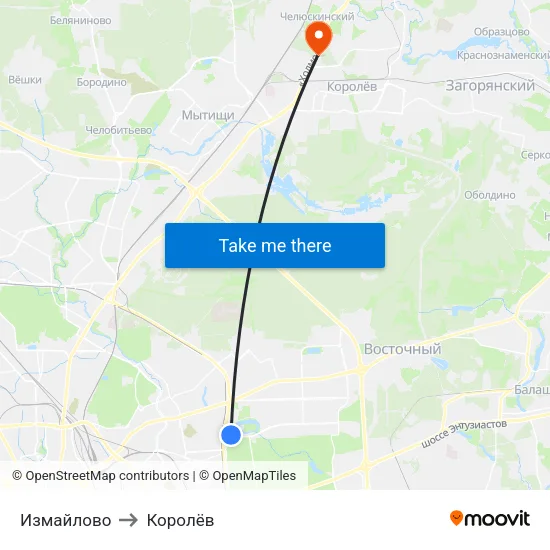 Измайлово to Королёв map