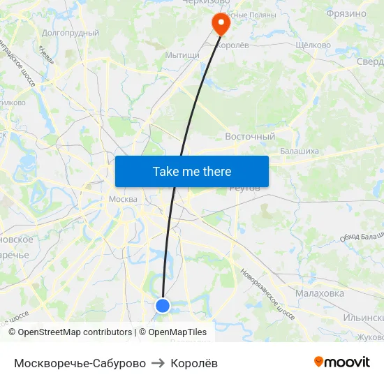 Москворечье-Сабурово to Королёв map