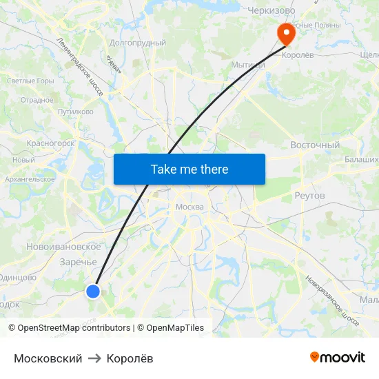 Московский to Королёв map