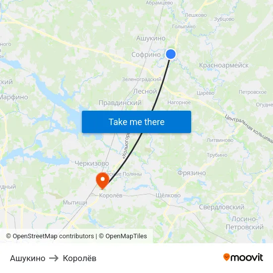 Ашукино to Королёв map