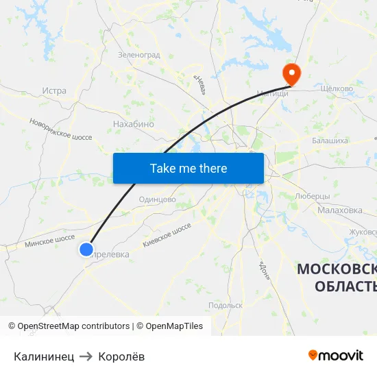 Калининец to Королёв map