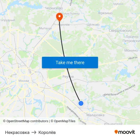 Некрасовка to Королёв map