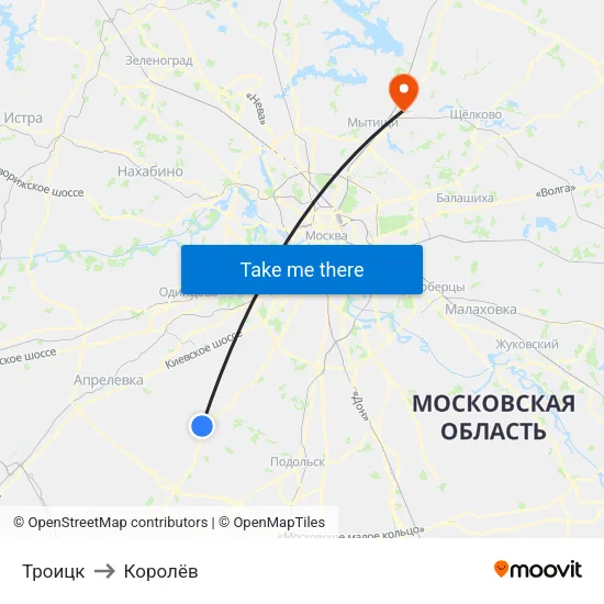 Троицк to Королёв map