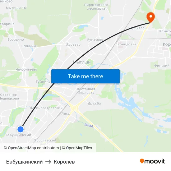 Бабушкинский to Королёв map