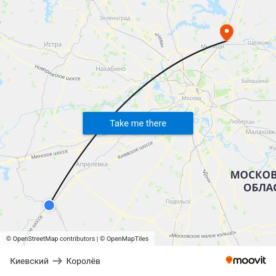 Киевский to Королёв map